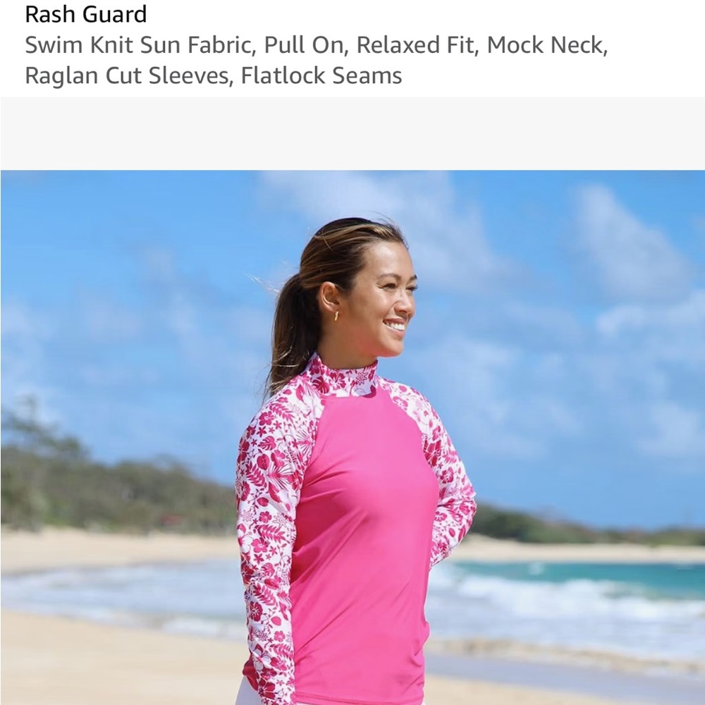 Women’s Pink Floral Sleeve Rash Guard Swim Top